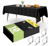 YSOOUA Nappe jetable 10 pièces Nappes de table en plastique 137 x 274 cm Nappe noire avec 4 pinces pour nappe pour restaurants, pique-niques, fêtes, événements, mariages