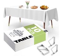YSOOUA Nappes Jetables Blanches Épaissies 10 Pcs - Rectangulaire 137 x 274 cm en Plastique Avec 4 Pinces pour Pique-Nique, Barbecue, Mariages, Banquet (Blanc)