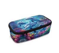 Yspwyqan Grande pochette de rangement portable avec anneau de suspension multi-fentes pour l'école, les étudiants, les garçons, les adolescents, les enfants et les tout-petits, Imprimé dauphin, Taille