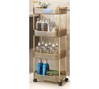 YSPZDQ Chariot de Rangement à roulettes 2/3/4 Niveaux - Chariot de Cuisine Extra Robuste avec roulettes Pivotantes 360° et Poignée - Étagère Mobile de Cuisine avec Crochets, Gain de Place(Gold,4Tier)