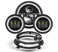 YSQOJF Led Phare Rond Pour Touring Pour Electra Glide Pour Road King Pour Street Glide Phare LED 7 Pouces Feux Antibrouillard 4,5 Pouces phares moto à LED(Black set with DRL1)