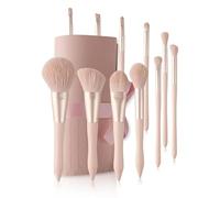 YsRoad Beauty Kit Artiste -11 pcs Pinceaux de Maquillage Cosmétiques Professionnels, avec Sac en Cuir PU Enroulable, Manche en Bois,rose