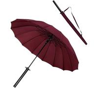 ysrpoud Parapluie japonais avec poignée d'épée de samouraï - Long parapluie japonais - 16 os - Coupe-vent et imperméable - Pour homme et femme, Rouge, L