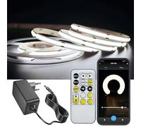 YSRSAI Bande lumineuse LED COB 3M - Blanc froid - 6500 K CC 12 V - 320 LED/m - CRI90+ - Flexible - Avec télécommande et bloc d'alimentation - Compatible avec Alexa Google Home