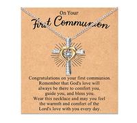 YSSHIN Collier avec croix pour première communion, cadeau de baptême pour filles, Moyen, Acier inoxydable, Pas de pierre précieuse