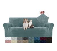 YSTELLAA Housse Canapé 3 Places en Velours, Universelle, Bleu Gris | Housse De Canapé avec Accoudoirs, Sofa Cover Extensible Universelle, Résistante Aux Griffures, Antidérapant Et Lavable