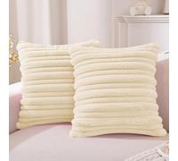 YSTELLAA Housse De Coussin Douce, Lot De 2, 60x60cm, Blanc Crème | Carrée En Fausse Fourrure À Rayures, Cushion Covers Décoration Intérieure Pour Maison, Salon Et Chambre