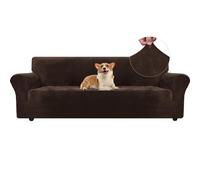 Ystyle Housse de Canapé en Velours 4 Places, Universelle Sofa Cover avec Accoudoirs, Protection Canapé Chat Chiens Griffures, Housse pour Canapé Extensible Housse de Canape, Café