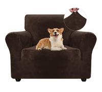 Ystyle Housse de Canapé en Velours, Housse Fauteuil 1 Place, Housse de Fauteuil Extensible, Universelle Sofa Cover avec Accoudoirs, Protection Canapé Chat Chiens Griffures, Café