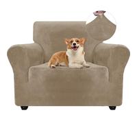 Ystyle Housse de Canapé en Velours, Housse Fauteuil 1 Place, Housse de Fauteuil Extensible, Universelle Sofa Cover avec Accoudoirs, Protection Canapé Chat Chiens Griffures, Camel