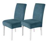 YSTYLE Housse De Chaise Velours 2 Pièces, Universel Housse De Chaise Salle À Manger Extensible, Bleu Paon