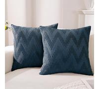 Ystyle Housse de Coussin Lot de 2 40x40, Taie d'oreiller en Velours Plissé Tridimensionnel en W avec Fermeture Eclair Caché, Décoration Maison Salon Chambre, Bleu Foncé