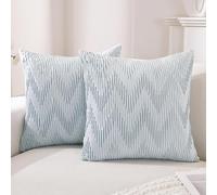 Ystyle Housse de Coussin Lot de 2 40x40, Taie d'oreiller en Velours Plissé Tridimensionnel en W avec Fermeture Eclair Caché, Décoration Maison Salon Chambre, Bleu Clair