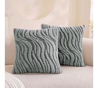 Ystyle Lot de 2 Housse de Coussin 40x40cm Peluche Douce, Taie d'oreiller Décorative Texture Ondulée 3D, Moderne Effet Fourrure pour Canapé Lit Salon, Lavable et Adapté aux Animaux, Gris Clair