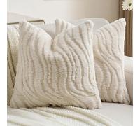 Ystyle Lot de 2 Housse de Coussin 40x40cm Peluche Douce, Taie d'oreiller Décorative Texture Ondulée 3D, Moderne Effet Fourrure pour Canapé Lit Salon, Lavable et Adapté aux Animaux, Crème