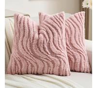 Ystyle Lot de 2 Housse de Coussin 50x50cm Peluche Douce, Taie d'oreiller Décorative Texture Ondulée 3D, Moderne Effet Fourrure pour Canapé Lit Salon, Lavable et Adapté aux Animaux, Rose