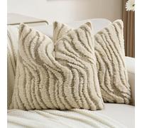 Ystyle Lot de 2 Housse de Coussin 60x60cm Peluche Douce, Taie d'oreiller Décorative Texture Ondulée 3D, Moderne Effet Fourrure pour Canapé Lit Salon, Lavable et Adapté aux Animaux, Kaki