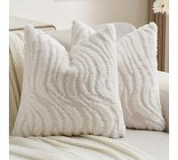 Ystyle Lot de 2 Housse de Coussin 60x60cm Peluche Douce, Taie d'oreiller Décorative Texture Ondulée 3D, Moderne Effet Fourrure pour Canapé Lit Salon, Lavable et Adapté aux Animaux, Blanc