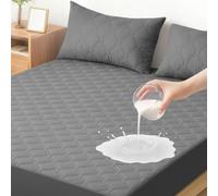 Ystyle Protege Matelas Impermeable 160x190 CM, Protection Matelas Anti-Acariens Bonnet Jusqu'à 30cm, Protège Matelas Matelassé Lavable, Mattress Protector Élastique Tout Autour, Gris
