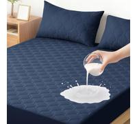 Ystyle Protege Matelas Impermeable 160x190 CM, Protection Matelas Anti-Acariens Bonnet Jusqu'à 30cm, Protège Matelas Matelassé Lavable, Mattress Protector Élastique Tout Autour, Bleu Foncé