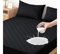 Ystyle Protege Matelas Impermeable 160x190 CM, Protection Matelas Anti-Acariens Bonnet Jusqu'à 30cm, Protège Matelas Matelassé Lavable, Mattress Protector Élastique Tout Autour, Noir