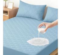 Ystyle Protege Matelas Impermeable 160x190 CM, Protection Matelas Anti-Acariens Bonnet Jusqu'à 30cm, Protège Matelas Matelassé Lavable, Mattress Protector Élastique Tout Autour, Bleu