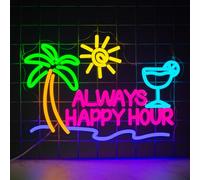 YSUIEC Always Happy Hour - Panneau néon à intensité variable pour décoration murale - Panneau lumineux pour chambre à coucher, bar, club, pub, homme, grotte, restaurant, fête