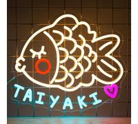 YSUIEC Taiyaki - Signe néon en forme de poisson - Pour décoration murale - Lumières LED pour collations japonaises - Bar - Chambre à coucher - Restaurant - Boulangerie - Décoration