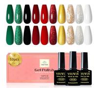 YSUVIN Noël Vernis Semi Permanent, 10 Couleurs Vert Rouge Blanc Bordeaux Paillettes Vernis à ongle Gel Soak Off UV Vernis à Ongles Gel Noël Nail Art Cadeaux Beauté, 10x8ml