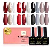 YSUVIN Vernis Semi Permanent, 10 Couleurs Rouge Noir Gris Blanc Paillettes Soak Off UV Ensemble D'ongles Manucure Nail Art Salon DIY à La Maison, Noël La Saint-Valentin Cadeaux