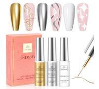 YSUVIN Vernis Semi Permanent, 3 Couleurs Effet Miroir Or Argent Et Blanc Liner Gel Nail Art Vernis à Ongles Soak-Off UV Tirez Ligne Stylo Pour Drawing DIY Paint Nail Art Décoration French Manucure