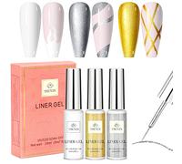 YSUVIN Vernis Semi Permanent, 3PCS Liner Gel Nail Art Or Argent Blanc Wire Drawing Vernis Ensemble Soak-Off UV Tirez Ligne Stylo Pour DIY Paint Nail Art Décoration, Gel Line Ongles
