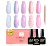 YSUVIN Vernis Semi Permanent, 5 Couleurs Vernis Gel Semi-permanent Nacré, Blanc Perle Milky Rose Violet Nacré Shell Brillant Vernis à Ongles Soak Off UV LED French Manucure Gel Nail Polish