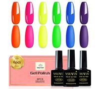 YSUVIN Vernis Semi Permanent, 6 Couleurs Néon Semi Permanent, Rose Vert Jaune Orange Marine Blu Violet Printemps D'été Vernis à Ongles Soak Off UV/LED Vernis Gel Nail Art, Cadeaux Beauté