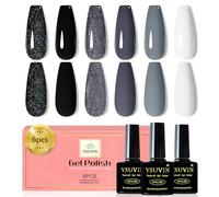 YSUVIN Vernis Semi Permanent, 6 Couleurs Pailleté Noir Gris Blanc Foncé Brillant Vernis à Ongles En Gel Soak Off UV Semi-permanent Gel Polish pour Novice Professionnel Halloween Manucure Kit