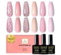YSUVIN Vernis Semi Permanent, 6 Couleurs Pailleté Nude Rose Brillant Bébé Rose UV Vernis Gel Soak Off UV Vernis à Ongles Gel Polish Pour Femmes Kit Manucure Français Fait Maison