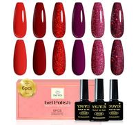YSUVIN Vernis Semi Permanent, 6 Couleurs Pailleté Rouge Bordeaux Pourpre UV Vernis Gel Soak Off UV Vernis à Ongles Gel Polish Pour Femmes Kit Manucure Français Fait Maison, 8ml