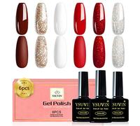 YSUVIN Vernis Semi Permanent, 6 Couleurs Paillettes Blanc Rouge Rose Argent Or Marron Bordeaux Brillant Hiver Vernis À Ongles Soak Off UV/LED Nail Art Salon, Noël La Saint-Valentin Cadeaux
