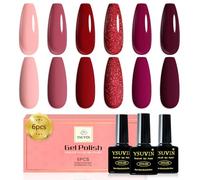 YSUVIN Vernis Semi Permanent, 6 Couleurs Rosa Rouge Fraise Pourpre Gel Couleur De Peau Longue Durée Vernis Gel Soak Off UV Toute La Saison DIY Kit de Manucure, Cadeaux Beauté, 8ml