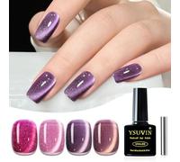 YSUVIN Vernis Semi Permanent Cristaux œil de Chat, 4 Couleurs Rose Violet Marron Jelly Magnet Cat Eye avec Aimant Soak-Off UV/LED pour Débutants Bricolage Manucure en Salon, 8 ML