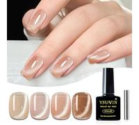 YSUVIN Vernis Semi Permanent Magnétique, 4 Couleurs Marron Jelly Cristaux Cat Eye Vernis à ongles avec Aimant Soak-Off UV/LED Pour Débutants DIY Nail Salon Manucure Kit, 8 ML