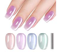 YSUVIN Vernis Semi Permanent Magnétique, 4 Couleurs Rose Clair Violet Clair Bleu Clair Vert Clair Verre Cat Eye Gelée Cristal avec Aimant Soak-Off UV Pour Débutants DIY Manucure Kit, 8 ML