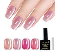 YSUVIN Vernis Semi Permanent Magnétique, 4 Couleurs Rose Gelée Cristal avec Aimant Cat Eye Soak-Off UV Kit Manucure Français Fait Maison, 8 ML
