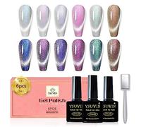 YSUVIN Vernis Semi permanent Magnétique, 6 Couleurs 9D Cat Eye Pailleté Rose Bleu Or Vert Holographique Vernis à Ongles avec Aimant Bâton Soak Off UV Manucure Kit DIY Nail Salon, Longue Durée