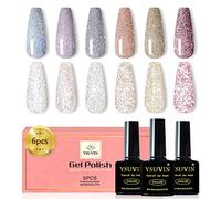 YSUVIN Vernis Semi Permanent Pailleté, 6 Couleurs Réfléchissants Rose Bleu Or Argent Diamant Flash Vernis Gel Poussière D'étoiles Ultra Brillance Soak Off UV Pour Manucure Kit DIY Nail Salon