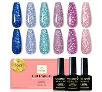 YSUVIN Vernis Semi Permanent Pailleté, 6 Couleurs Rose Violet Bleu Vert Paillettes Diamant Collection Nail Art Vernis Gel Soak Off UV Manucure Kit Pour Femme DIY Nail Salon, Non Réfléchissants