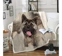 YSWFGE Akita américain Flanelle Couverture Polaire 3D Animal Chien pour Enfant Garcon Fille,Couverture Sherpa Chaude Microfibre Fluffy Douce Canape Jetés Lit 2 Personnes 150X200cm