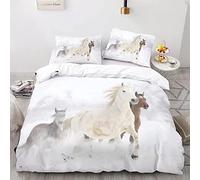 YSWFGE Housse de Couette Cheval 140x200 cm 1 Personne Parure de Lit 3 pièces Cheval Animal Literie 3D HD Impression Microfibre avec Fermeture éclair Hiver Housse de Couette pour Enfant et Adolescent