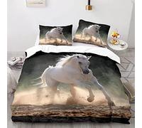 YSWFGE Housse de Couette Cheval 240x260 cm 2 Personnes Parure de Lit 3 pièces Cheval Animal Literie 3D HD Impression Microfibre avec Fermeture éclair Hiver Housse de Couette pour Enfant et Adolescent