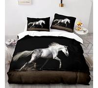 YSWFGE Parure de lit Enfant 1 Personne Housse de Couette Cheval 140x200cm avec 2 taies d'oreiller 50x75cm Microfibre Blanc Noir Marron Cheval Animal Literie pour Adolescents,Garçons,Fille, Adultes